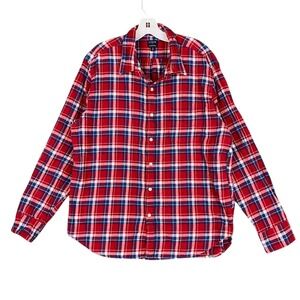 J Crew XL Red Blue Plaid Flannel Shirt Long‎ Sleeve Cotton Button Down
